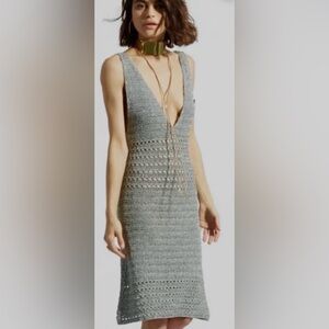 Alba Knitwear Design Radiolandia Dress Plunging Neckline Knit Silver Tone size L